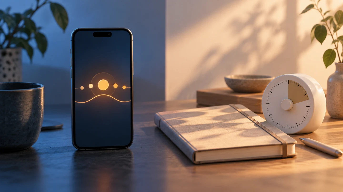 A smartphone beside a screen-free timer