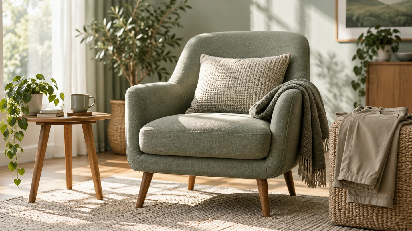 A chair and everyday clothing in a bright home
