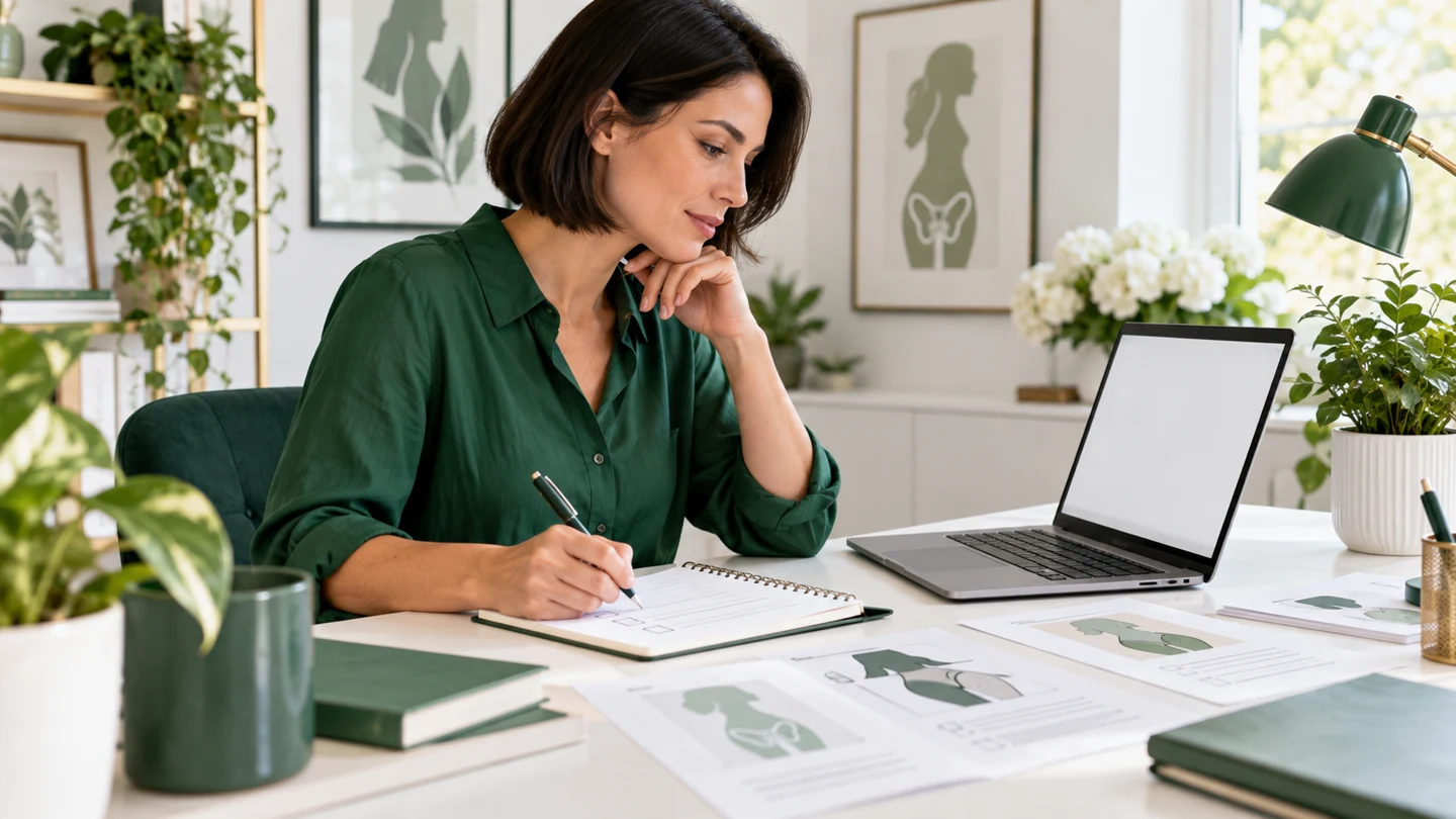 A woman researching purchase options at her desk