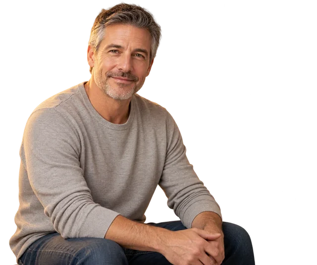 Mature man in casual clothing for the HOSFU men's pelvic floor guide